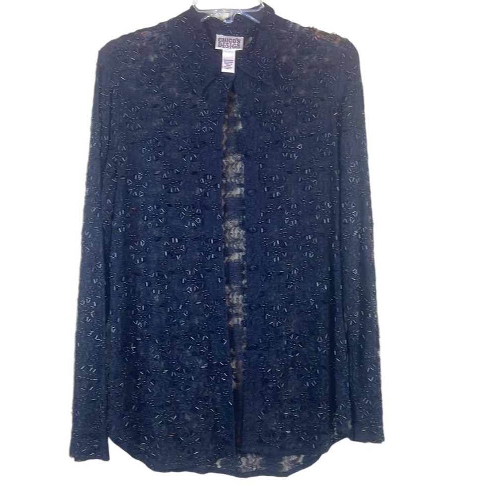 Chico’s Black Fully Beaded Button Front Shirt Chico’s Sz 1 US size Medium